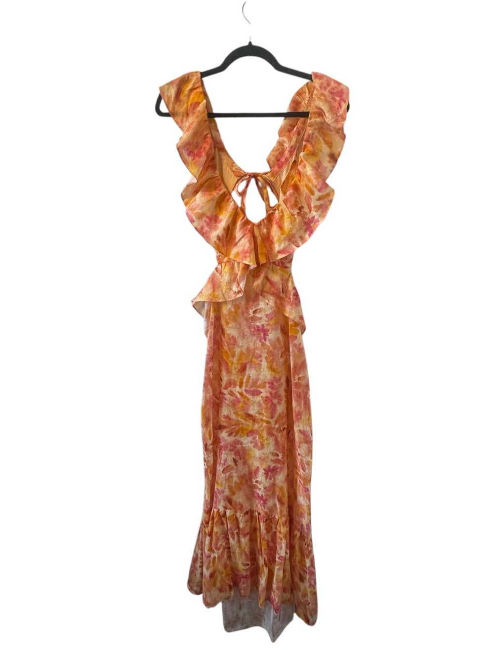 Zara Linen Ruffled Cutout Floral Midi Maxi Dress M - Picture 3 of 8